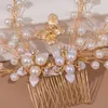 Wykwintne grzebienie do włosów ślubne perły spinki do włosów akcesoria do włosów motyl projekt złoty kolor luksusowy kryształowy chluba biżuteria