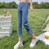 Frauen Jeans Hohe Taille Dünne Geerntete Frauen Mode OL Casual Streetwear Denim Hosen Damen Split Bleistift Che