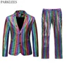 Herenkostuums Blazers Heren Podiumfeest Goud Zilver Regenboog Geruit Pailletten Jasje Broek Heren Dansfestival Kerstmis Halloween Feestkostuum Homme 230707