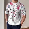 Hommes t-shirts mode imprimé fleuri tricoté Polo hommes vêtements 2023 à manches courtes mince t-shirts haut pour homme Streetwear O cou côte pull