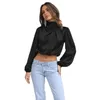 Women's T Shirts Womens Mock Neck Satins Silk Long Sleeve Shirt Elegant Work Blouses Casual Top Solid Color Crop Tops Camisole 57BD