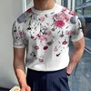 Hommes t-shirts mode imprimé fleuri tricoté Polo hommes vêtements 2023 à manches courtes mince t-shirts haut pour homme Streetwear O cou côte pull