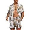 Men's Tracksuits Men Hawaiian Sets Summer Stripe Printing Short Sleeve Button Shirt Beach Shorts Two Set Casual Holiday Trip 2 Piece Suit 230707