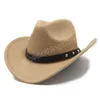 Winterwolle Damen Herren Western Cowboyhut für Gentleman Jazz Cowgirl mit Leder Cloche Church Sombrero Caps