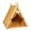 Pet Tent Kennel Massief Houten Kat Indoor Tent Draagbare Hondenhuis Hond Tipi Tent Schattige Puppy Huis Met Comfort Kussen