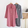 Women's Sleepwear 2023 Style Cotton Skirt Cardigan Nightdress Ladies Spring And Autumn Long-Sleeved Loose Mid-Length Plus Size