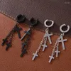 Backs Oorbellen WLP Punk 3 Cross Tassel Drop Ear Clip Titanium Stalen Metalen Mannen Vrouwen Gothic Piercing Stud 2023 Cirkel sieraden Gift