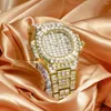 Wristwatches Top Full Diamond Square Big Dial Calendar Men's Quartz Watch 18K Gold Waterproof Hip Hop Watches Relogio