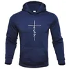 Luvtröjor för herr "Faith" Casual Sport Hooded Crew Neck Oversized Fashion Brevtryck Sweatshirt Fleece Huvtröja Kläder