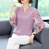 Bluzki damskie modny nadruk dekolt w serek łączona kwiecista bluzka odzież 2023 wiosenna i jesienna obszerna casualowa bluzka podmiejska koszula