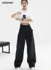 Womens Jeans Women Baggy Long Harajuku Black Wide Leg Trousers Streetwear Vintage High Waist Denim Pants Big Pocket Y2k Feamle 230707