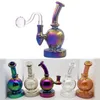 Colorful Rainbow 7inch Glass Bong Hookah Smoking Water Pipes 14mm Female Dab Rigs Tobacco Bong Ashcatcher with Male Glass Oil Burner Pipes Dhl Free