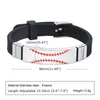 Link Bracciali Uomo Casual Sport Baseball Silicone Barra identificativa in acciaio inossidabile con elastici neri Lunghezza del cinturino regolabile