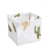 Storage Boxes Foldable Sundries Basket Cute Printing Cosmetics Container Multifunction Cotton Linen Desktop Organizer