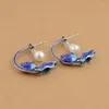 Boucles d'oreilles en peluche lotus cloisonne en émail en porcelaine artisanat perle de style chinois rétro unique luxe de luxe de luxe