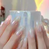 False Nails 24pcs Pearlescent White Almond Fake Full Cover Unique Trendy Color Nail Decors For Women And Girls Decor