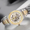 Wristwatches Luxury Men Watch Hollow Steampunk Men's Quartz Wristwatch Classic Brand Skeleton Gold Case Watches Business Man Diamond Clock