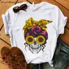 T-shirts pour femmes drôle crâne Punk chemise femmes mode décontracté à manches courtes tournesols t-shirts femme Bandana Harajuku hauts vêtements 2023