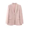 Kvinnors tvådelade byxor Kvinna Elegant Rosa Lös Broderi Blazer Kostym 2023 Vår Kvinna Basic Button Blazers Set Blommig Rak Byxa