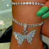 Bracelets de cheville Caraquet Bling cristal Tennis chaîne grand papillon cheville pour femmes mode charme pied strass bijoux