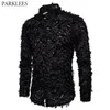 Herrenkleid Hemden Sexy Black Feather Lace Shirt Männer Mode Durchsichtig Clubwear Herren Event Party Prom Transparent Chemise S3XL 230707