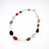 Choker Lii Ji Real Stone Mutil Kleur Ketting Quartzs Rose Rokerige Vrouwen 63cm Voorraad Verkoop Sieraden