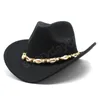 Gentleman Western Cowboy Hat Pour Hommes Vintage Wide Brim Cowgirl Jazz Cap Avec Shell Chain Sombrero Cap