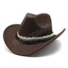 Mode automne hiver laine large bord chapeau femmes hommes Western Cowboy chapeau Vintage Gentleman Jazz Sombrero Hombre casquette
