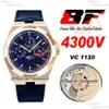 8F Overseas Perpetual Calendar Moonphase 4300V A1120 Automatisk Herrklocka Rose Gold Blue Stick Urtavla Läderrem Super Version Edition Puretime I9