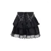 Gonne Goth Dark Women Gonna con lacci Sexy Vita alta Patchwork Ruffles Gothic A-Line Mini decorazione a catena Y2k Drop