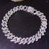 Obrączki Hip Hop 14MM błyszczący kryształ Prong kubański łańcuch bransoletka dla kobiet Iced Out Pave Rhinestone Anklet boso noga biżuteria