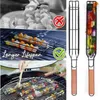 BBQ Grills BBQ Grilling Basket Portable Stainless Steel Nonstick Reusable Durable Anti-Corrosion Wooden Handle BBQ Tools Basket Grill 230707