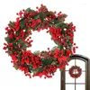Coroa de flores decorativas de Natal com bagas vermelhas 19 polegadas Flor seca artificial para interior porta de lareira para férias de inverno