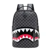 Mochilas chiques homens saco de viagem moda treliça mochila estudante grande capacidade tubarão saco rua tendência homem 230708