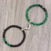 Strand Fashion Elastic Rope Bracelets 6/8mm Black Lava Malachite Beads Handshake/Heart/Flower Pendant Bangles For Women Men Trendy Gift