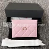 12 colors luxury Card Holders wallets c Double logo cardholder ambskin caviar Credit card slots Womens mans leather Coin Purses lady mini key pouch gift bag