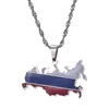 Hänge Halsband Ryssland Karta Flagga Ryska federationen Berlocksmycken Silver Färg/Guldfärg Kedja Halsband