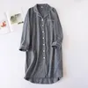 Women's Sleepwear 2023 Style Cotton Skirt Cardigan Nightdress Ladies Spring And Autumn Long-Sleeved Loose Mid-Length Plus Size