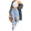 Jeans pour femmes taille moyenne déchiré Baggy femmes pantalons à jambes larges maman bleu pantalon trou ample Vintage Streetwear pantalons