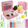 Tools 59 Piece Crochet with Yarn Set 5 Roll Assorted Yarn 52 Pcs Crochet Accessories Sets Knitting Needles Bag for More Ideal Beginner Professionals Kit