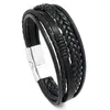 Link Bracelets Men Classice Cowhide Braided 다층 가죽 팔찌 팔찌 자기 클래스 뱅글 드롭 Pulsera Hombre