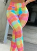 Legginsy damskie odzież sportowa rozciągliwe podnoszenie butów Fitness damskie kolorowe legginsy z nadrukiem w szkocką kratę rajstopy na siłownię Push Up spodnie do ćwiczeń