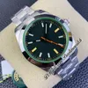 GSF 116400GV A3131 Montre automatique pour homme Vert Superlume Lunette polie Cadran noir OysterSteel Bracelet Super Edition Même carte série Reloj Hombre Puretime