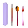 Dinnerware Sets 4Pcs 18/8 Stainless Steel Set Portable Flatware Chopsticks Spoon Fork With Box Travel Picnic Cutlery Student