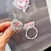 Wedding Rings 2023 Personality Cute Fashion Luxury Pink CZ Heart-shaped Ring Female Valentine's Day Girlfriend Jewelry Gift