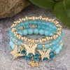 Multilayer Boheemse Kristal Kralen Strand Armbanden Vrouwen Meisjes Nieuwe Vlinder Charm Elastische Touw Armband Pulseira Feminina