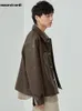 Pants Mauroicardi Spring Autumn Short Oversized Brown Black Soft Faux Leather Jackets for Men Pockets Long Sleeve Korean Fashion 2022