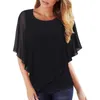 Blouses pour femmes 2023 été femmes Blouse élégante en mousseline de soie chemise ample hauts col rond fluide châle Double couche chemises décontractées Blusas