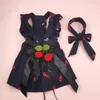 Dog Apparel Summer Dress 1 Set Pet Skirt Fur Ball Decoration Adorable Bowknot Cherry Print Cat With Necktie Supplies