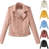 Vestes pour femmes femmes vélo manteau en cuir à manches longues revers vêtements d'extérieur fermeture éclair tenue bouton poche veste printemps automne mode court